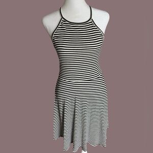 Black and white halter striped dress